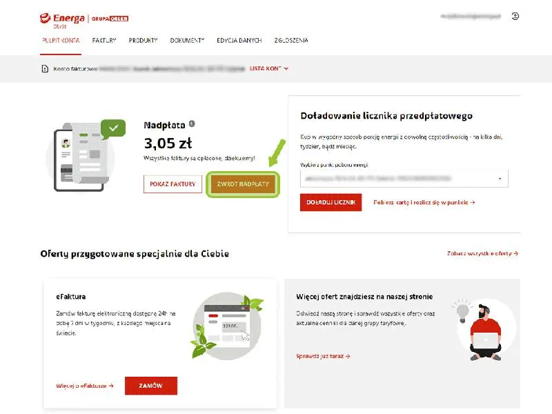 Reklamacja doładowania energii